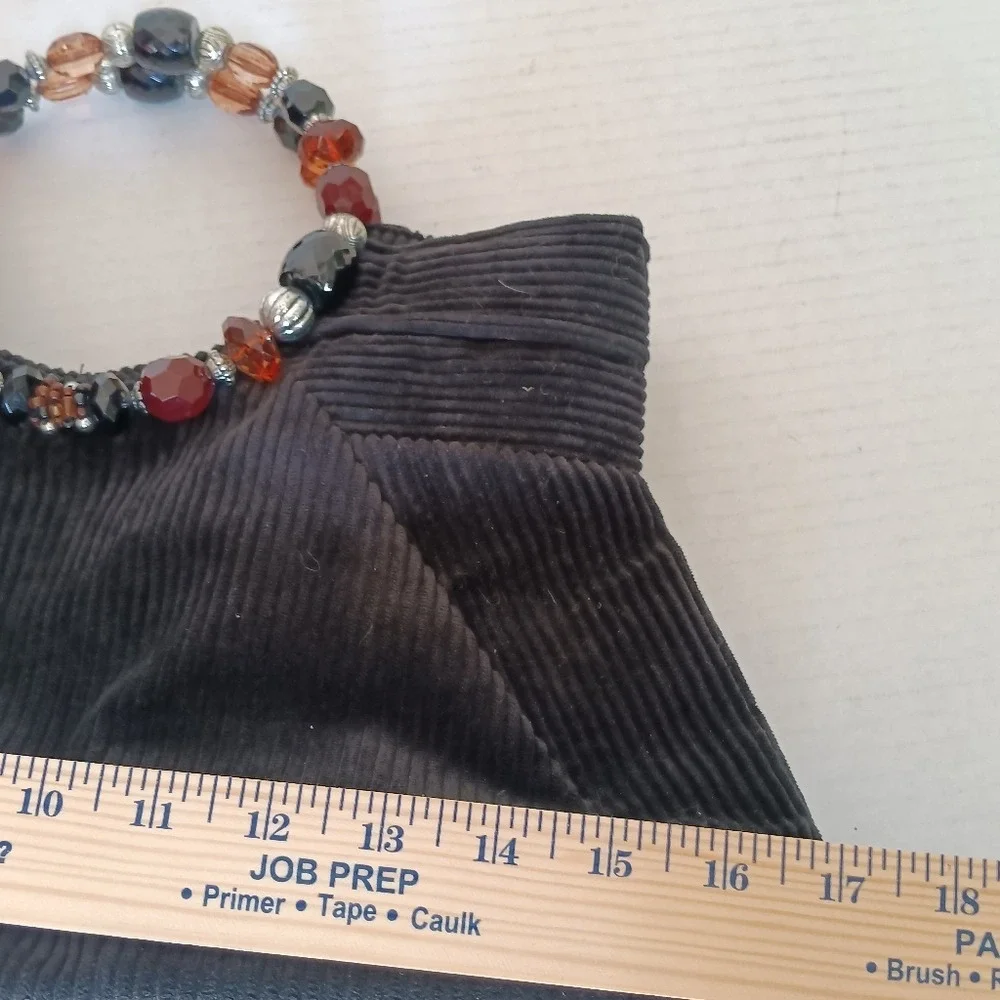 Cappelli Straworld Handbag Black Corduroy Beaded Ring Handle Vintage